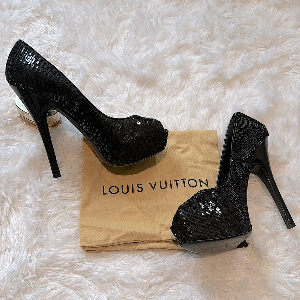 Louis Vuitton black sequin heels
